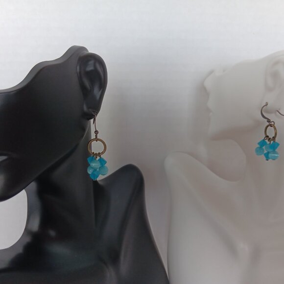 Small Handmade Beaded Earrings With Blue Agate Beads on Copper Fishhook Wires - Picture 7 of 16